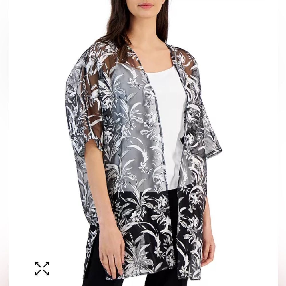 ANNE KLEIN Women's Oversized Sheer Open-Front Floral Cardigan Size S/M
